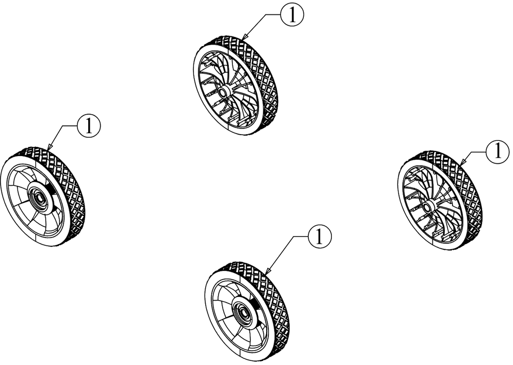 Wheels Diagram and Parts List for 11A-02MY345 2022 Yard Machines Lawn Mower
